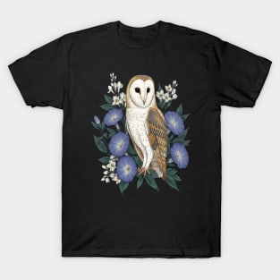 Barn Owl Woodland Floral Design T-Shirt
